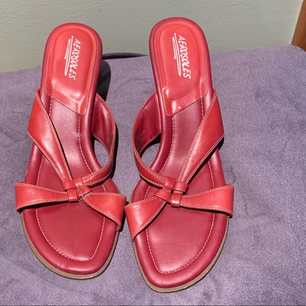 Aerosoles red sandals wedges size 10
